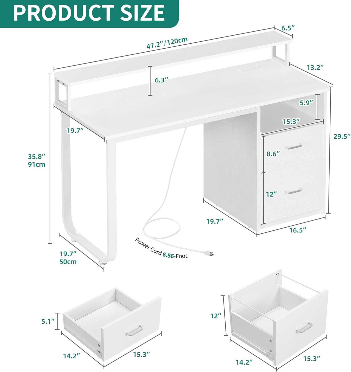 DWVO Office Desk with Drawers, 47