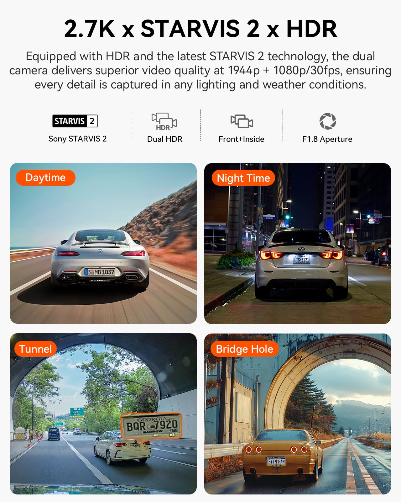 VANTRUE N2X 2.7K Dual Dash Cam with 5G WiFi and HDR Night Vision