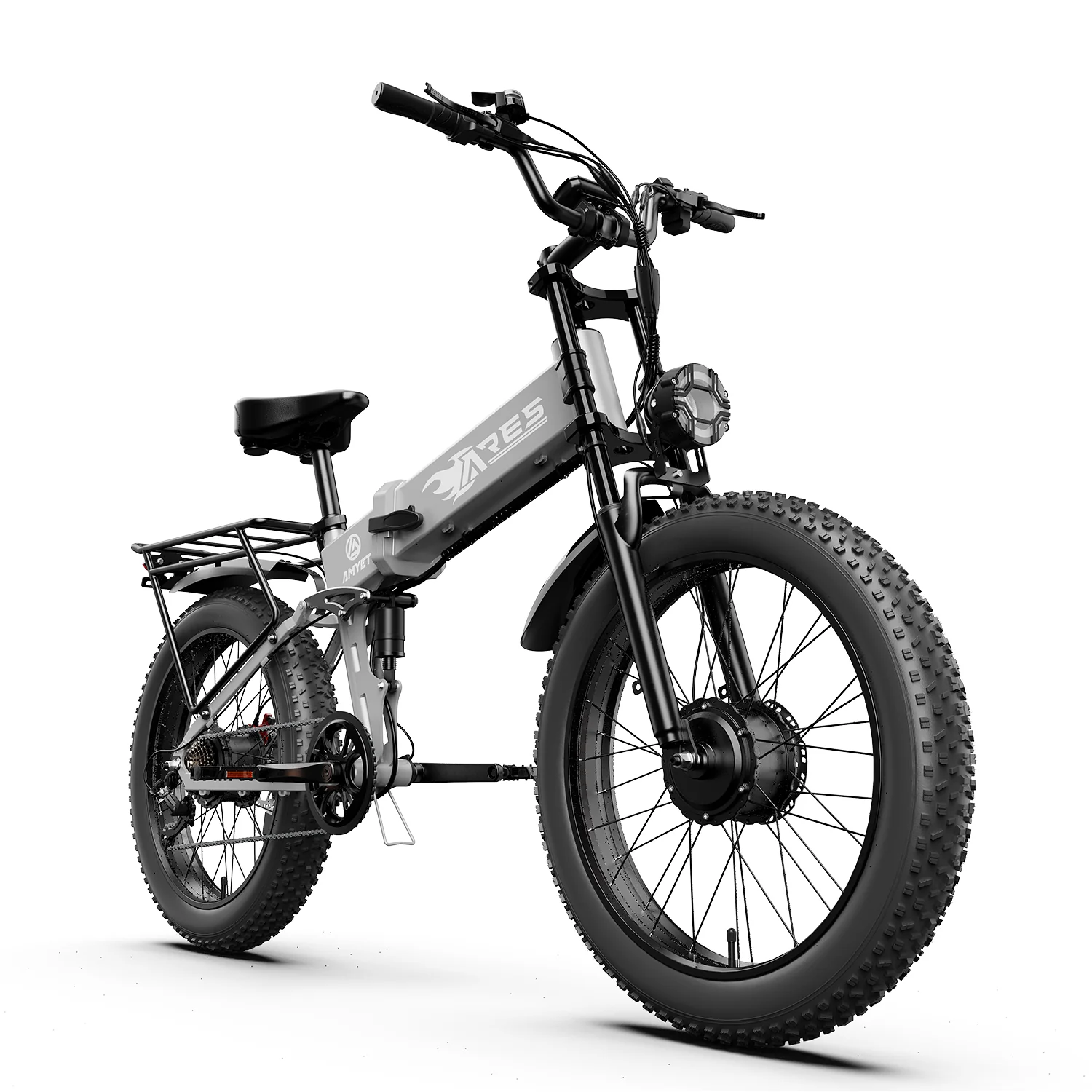 Bicicleta elétrica dobrável de montanha AMYET Ares com motor duplo de 2*1000W, 52V/20Ah - Cinza