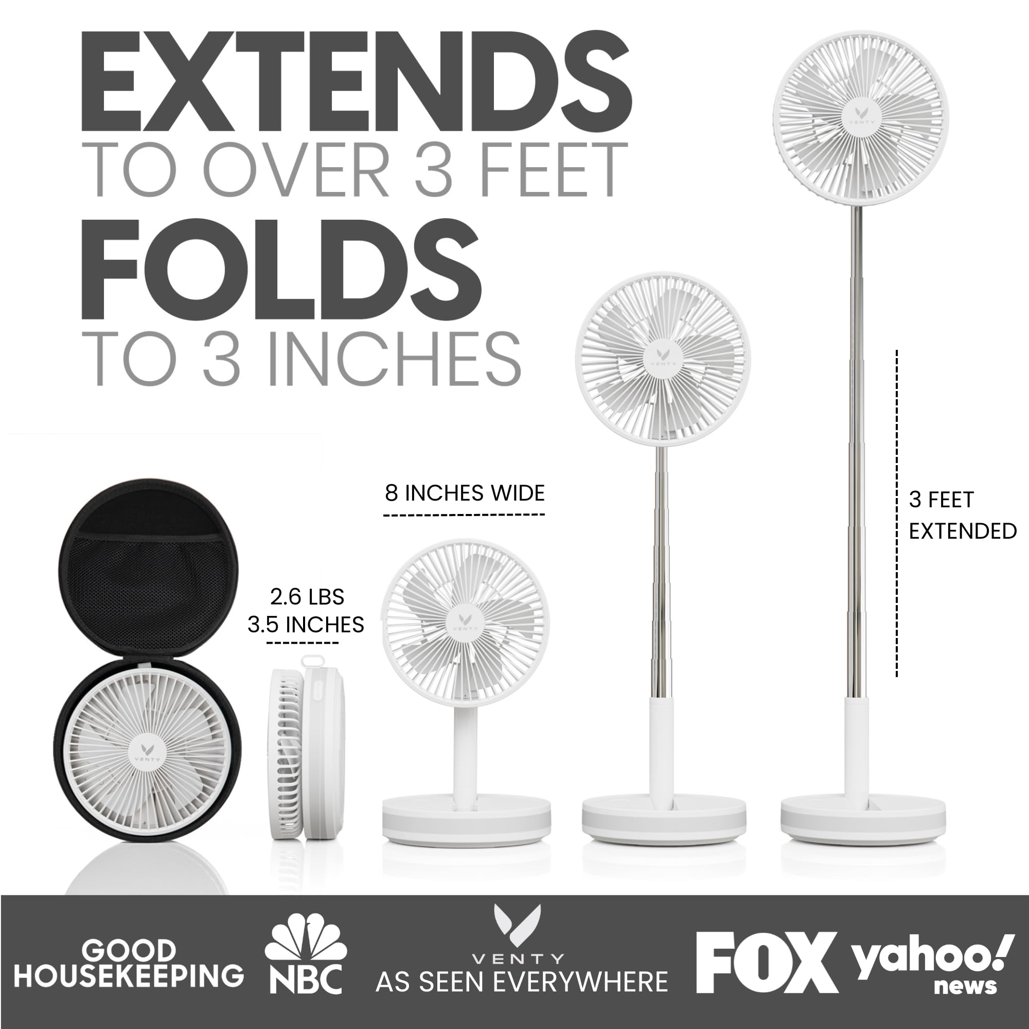 VENTY Portable Fan - Wireless Battery Operated with LED Light