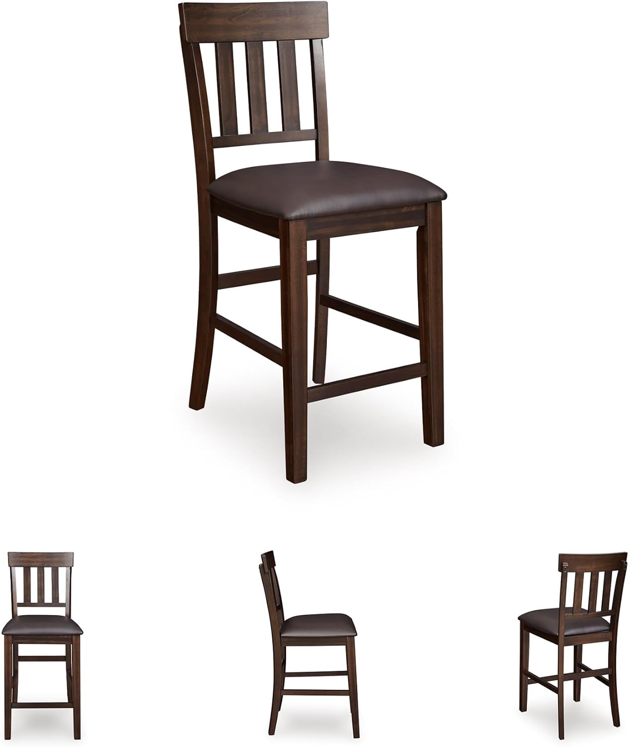 Signature Design by Ashley Haddigan Upholstered Barstool, 2 Count, Slat Back Design, Cushioned Seat, Wood, 25.5