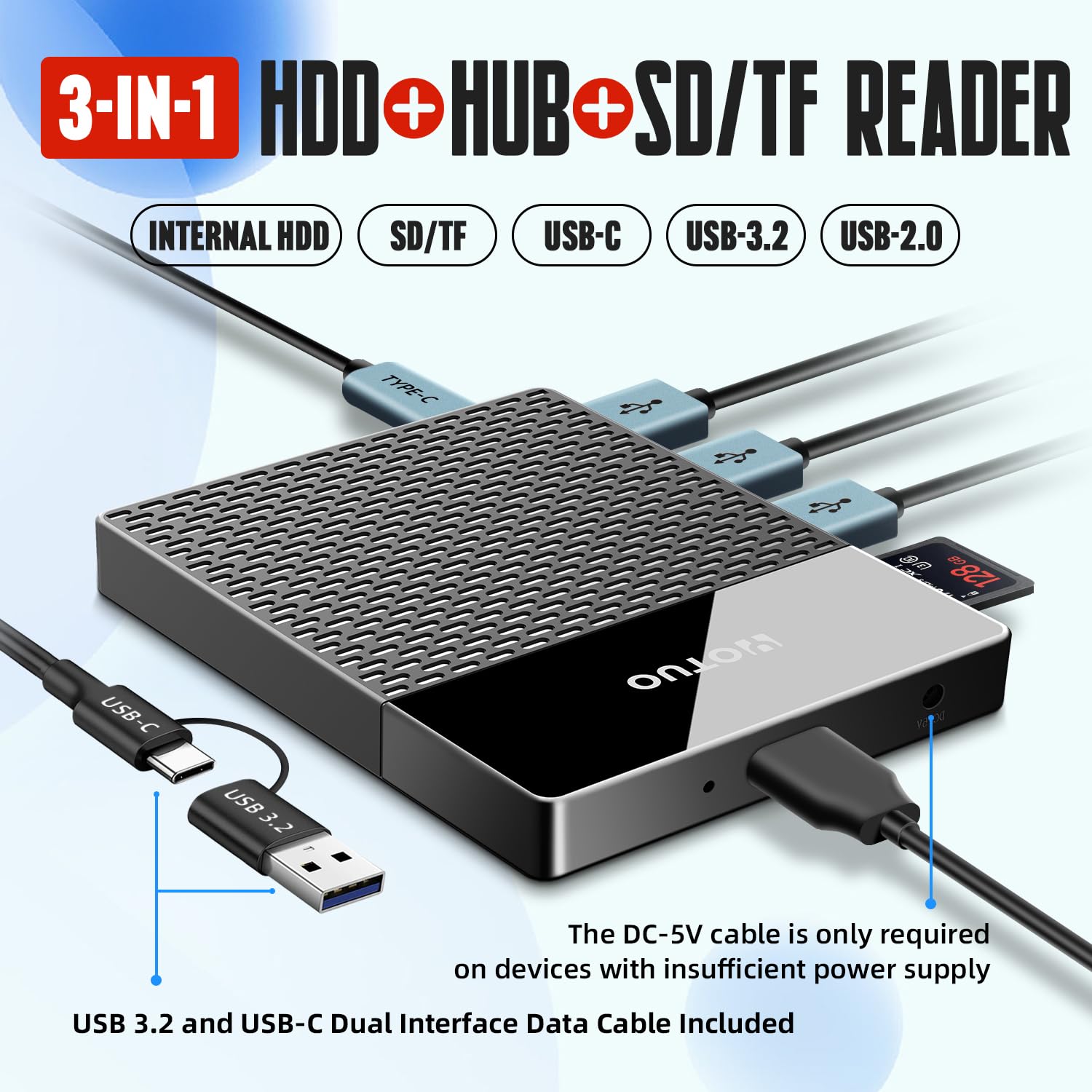 YOTUO 1TB External Hard Drive with USB C Hub 7-in-1