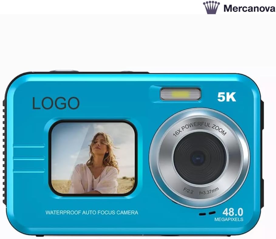 Underwater Camera 48MP for Snorkeling & Kids, Beginner-Friendly Waterproof Digital Camera with Dual Screens, Autofocus, Floating IP68 Design, 16X Zoom for Travel & Beach
