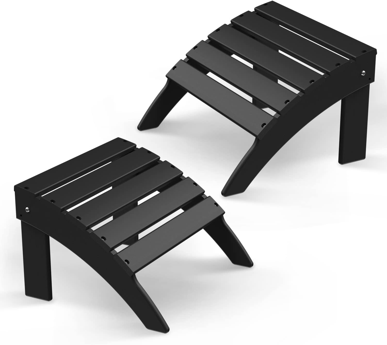 BRIOPAWS Adirondack Ottomans | Folding | Set of 2 | HDPE Plastic | Black Outdoor Foot Rest | All Weather | Patio Footrest for Adirondack Chair | Foot Stool for Deck Porch | 19.7W x 18.5L x 13H Inch