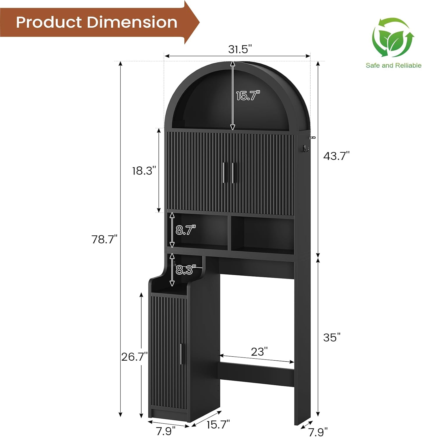 Itaar Arched Over The Toilet Storage Cabinet, 78.7