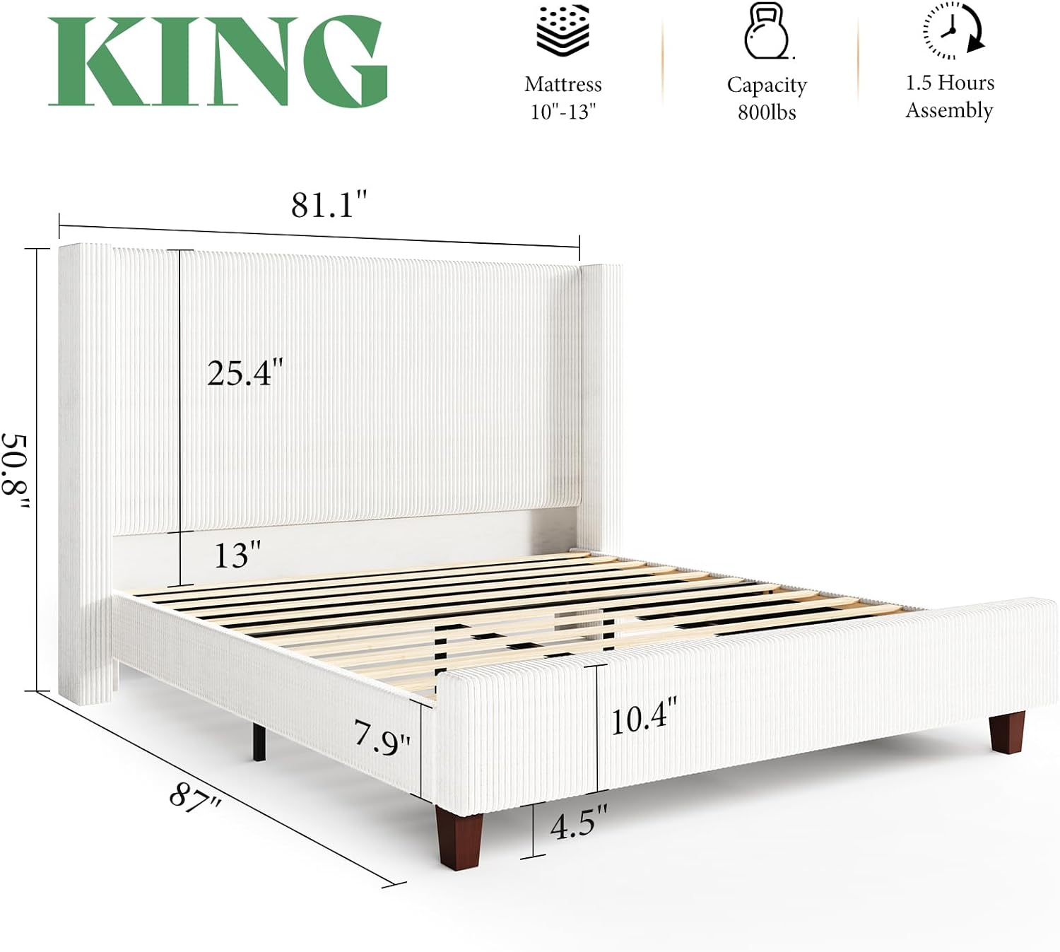 AMERLIFE King Size Upholstered Bed Frame with 50.8