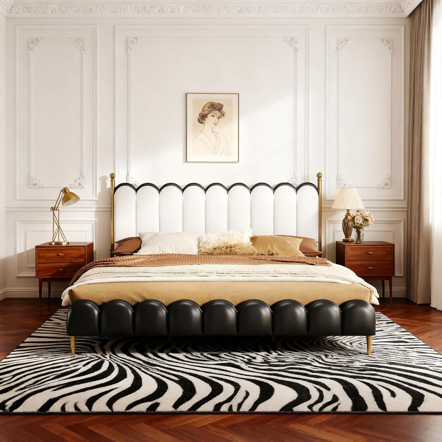 Christopher Knight Home Olimo King Size Platform Bed, Faux Leather Headboard and Footboard, Upholstered Back, Stable Slats Frame Support, No Spring Box Needed, Easy Assembly, 47.7