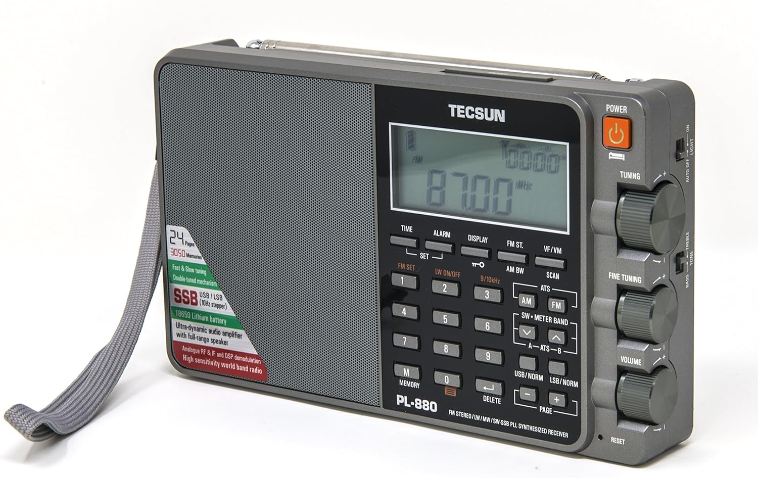 Tecsun PL880 Portable Digital PLL Dual Conversion AM/FM, Longwave & Shortwave Radio with SSB (Single Side Band) Reception, Color Silver
