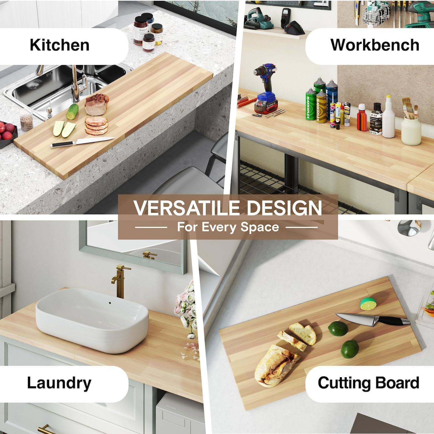 36x25 inch 1.5 Thick Butcher Block Countertop, 3ft Unfinished Solid Birch Wood Table Top DIY Wooden Board for Kitchen Island Dining Room,Washer Dryer Workbench, Standing Desk