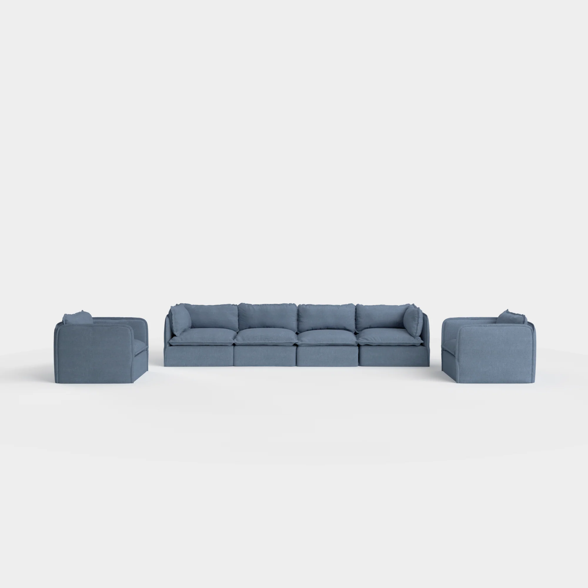 Modular Outdoor Washable 7-Seater Open-Ends Corner Sectional  + Bench Ottoman | Nano Slubweave in Chai