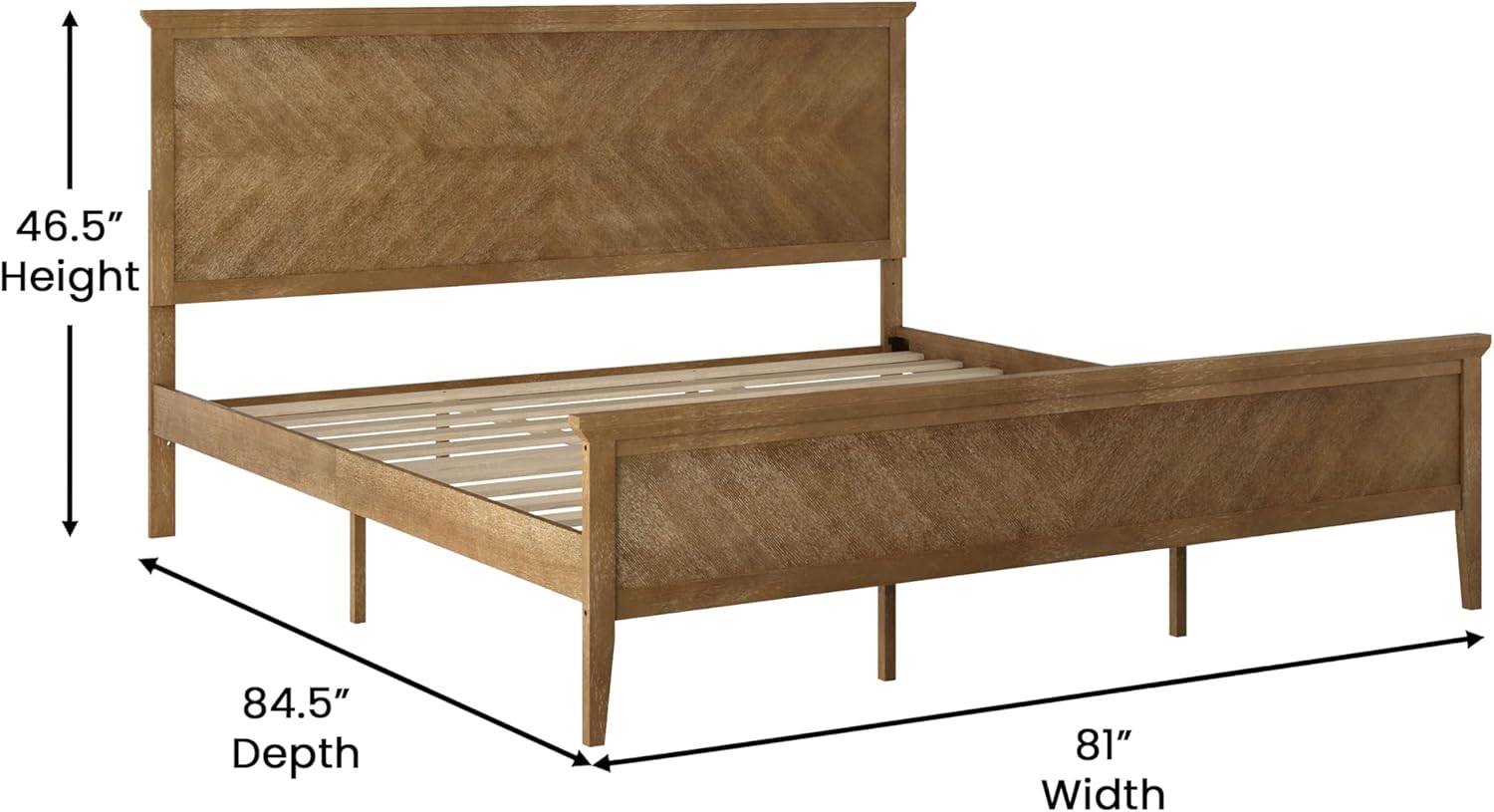 Flash Furniture Fiona King Wood Platform Bed Frame, Solid Wood Construction, Headboard, Footboard, Slatted Bottom, Light Brown