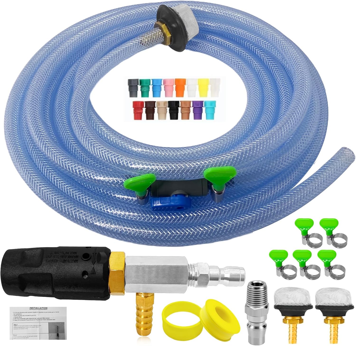 Adjustable Long Range Nozzle for Pressure Washer, Downstream Injection Spray Nozzle Kit 4–4.5 GPM, External Chemical Injector w/1/4