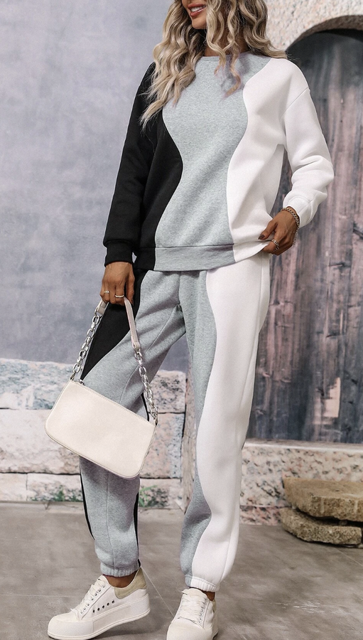 Casual Color Block Two-Piece Set