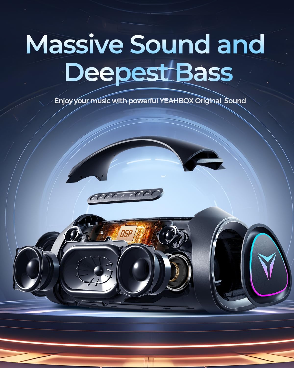 YEAHBOX Sonic Boom MAX 300W Max Large Bluetooth Speaker Loud, Massive Bass, IPX66 Waterproof Party Portable Speaker with Subwoofer/EQ/Fast Charge, Outdoor Wireless Speakers