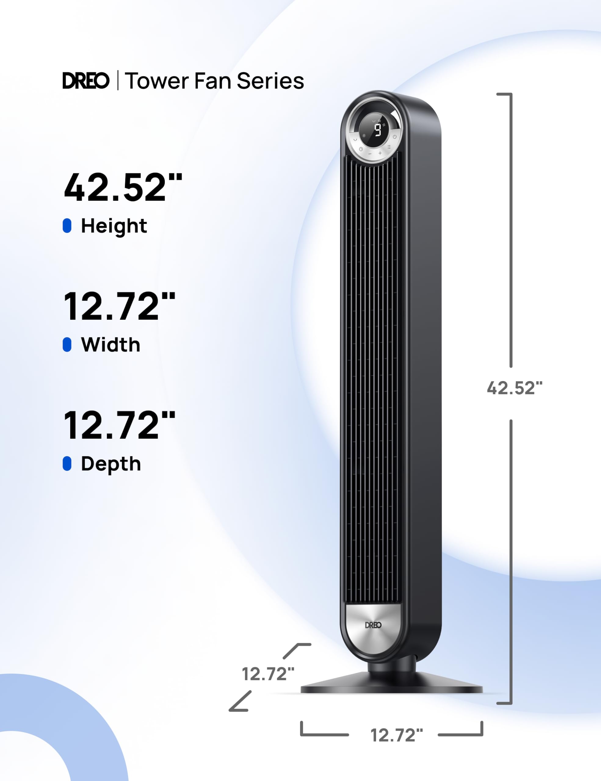 DREO Tower Fan - Ultra-Quiet 9 Speeds Oscillating Stand Fan