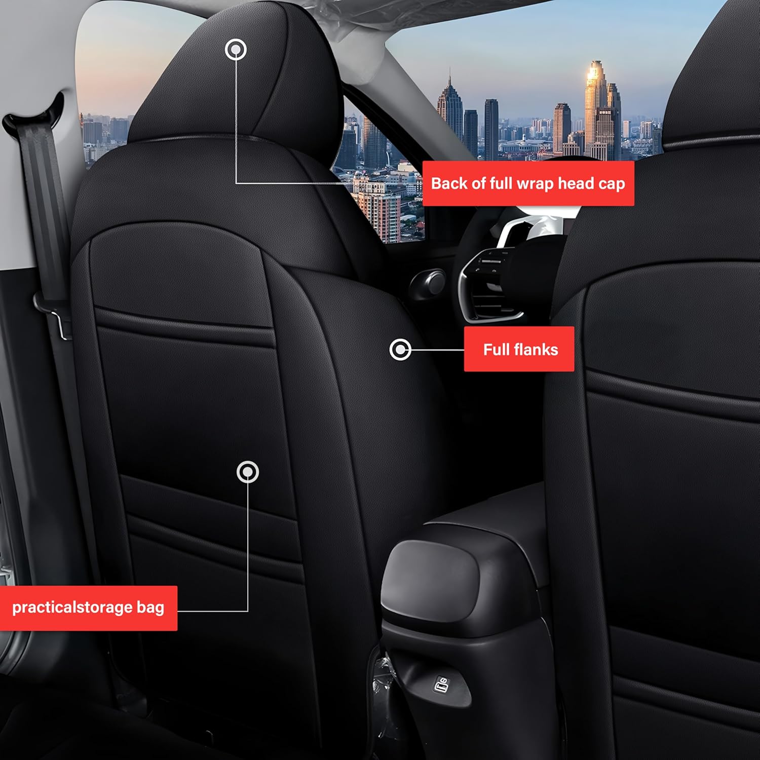 AOMSAZTO Seat Covers for Hyundai Elantra 2021 2022 2023 2024 2025 2026 SE SEL/SEL Sport & 2021-2026 Hybrid Blue Customized Faux Leather Car Seat Cover - Full Set Black