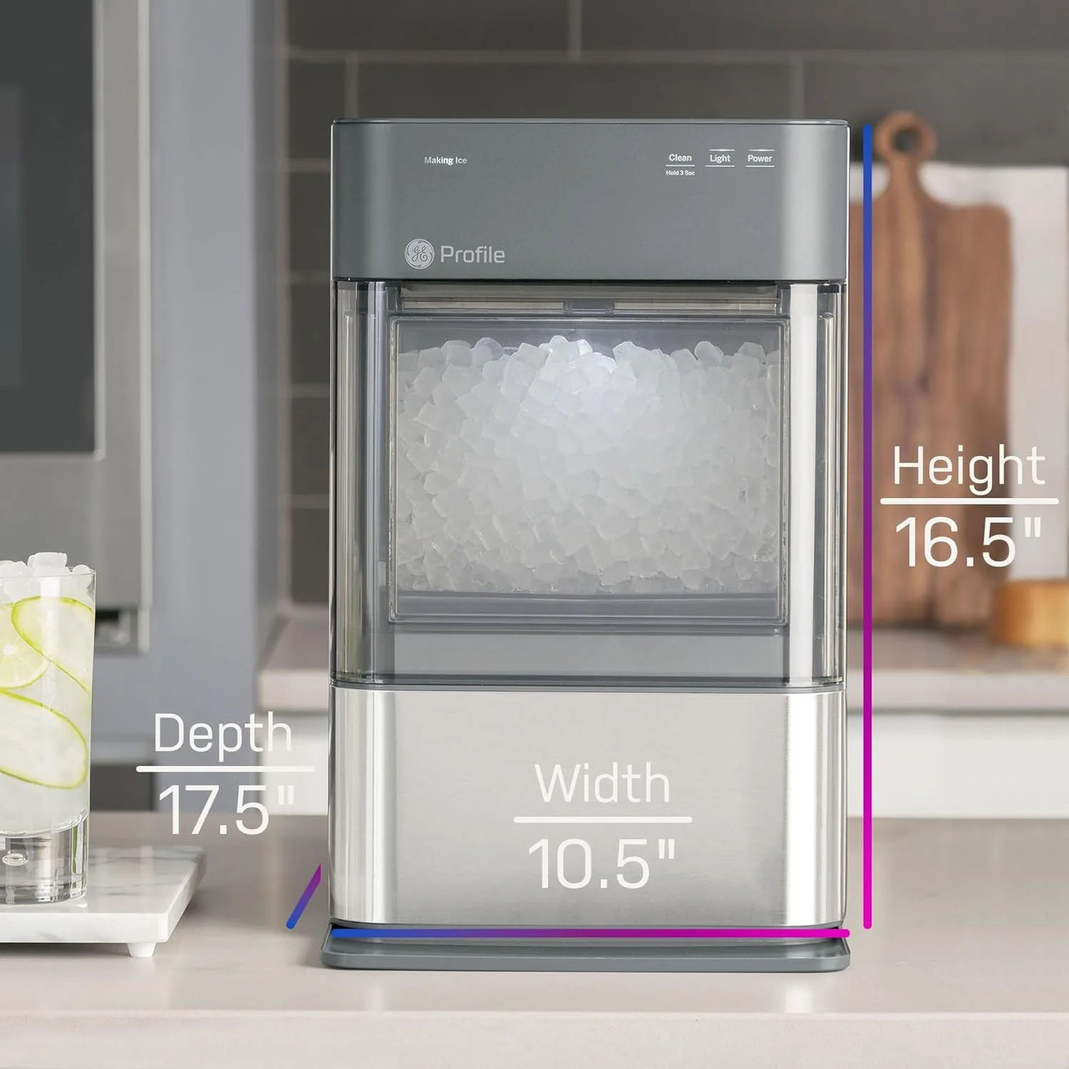 Countertop Nugget Ice Maker with Side Tank | Ice Machine with WiFi Connectivity | Smart Home Kitchen Essentials | Stainless Steel