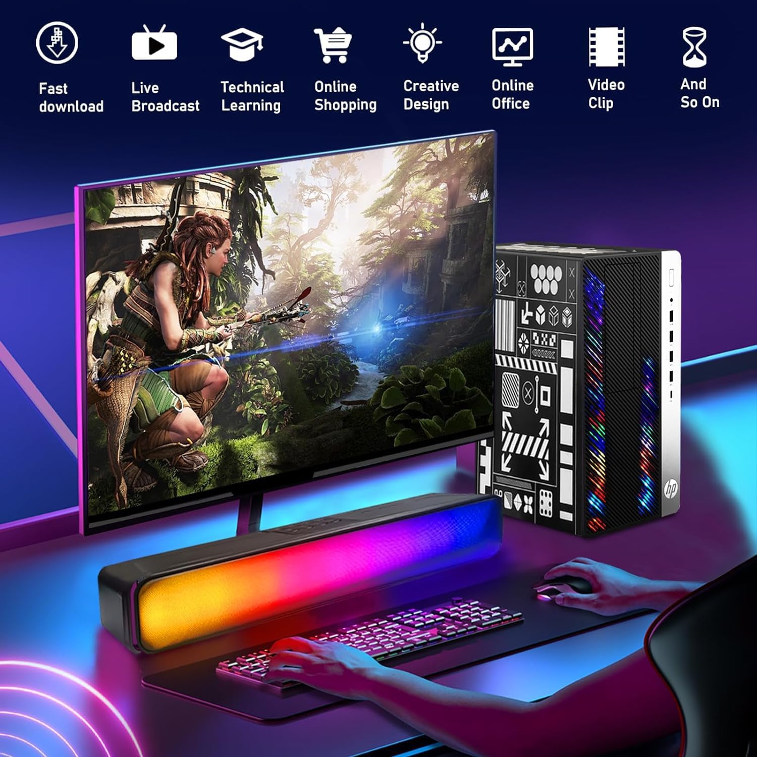 HP RGB Gaming Desktop Computer, Intel Quad Core I5-6500 up to 3.6GHz, GeForce GT 1030 2G, 32GB DDR4, 1T SSD + 3T HDD, RGB Keyboard & Mouse, 600M WiFi & Bluetooth, Windows 11 (Renewed)