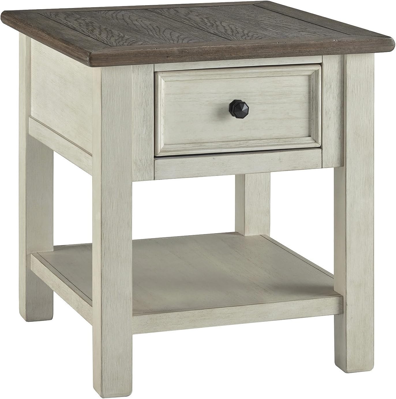 Signature Design by Ashley Bolanburg End Table for Living Room, Two-Tone Distressed Wood Side Table with Smooth-Gliding Drawer, Farmhouse Plank-Style Top, Ideal Night Stand Use, Antique White/Oak