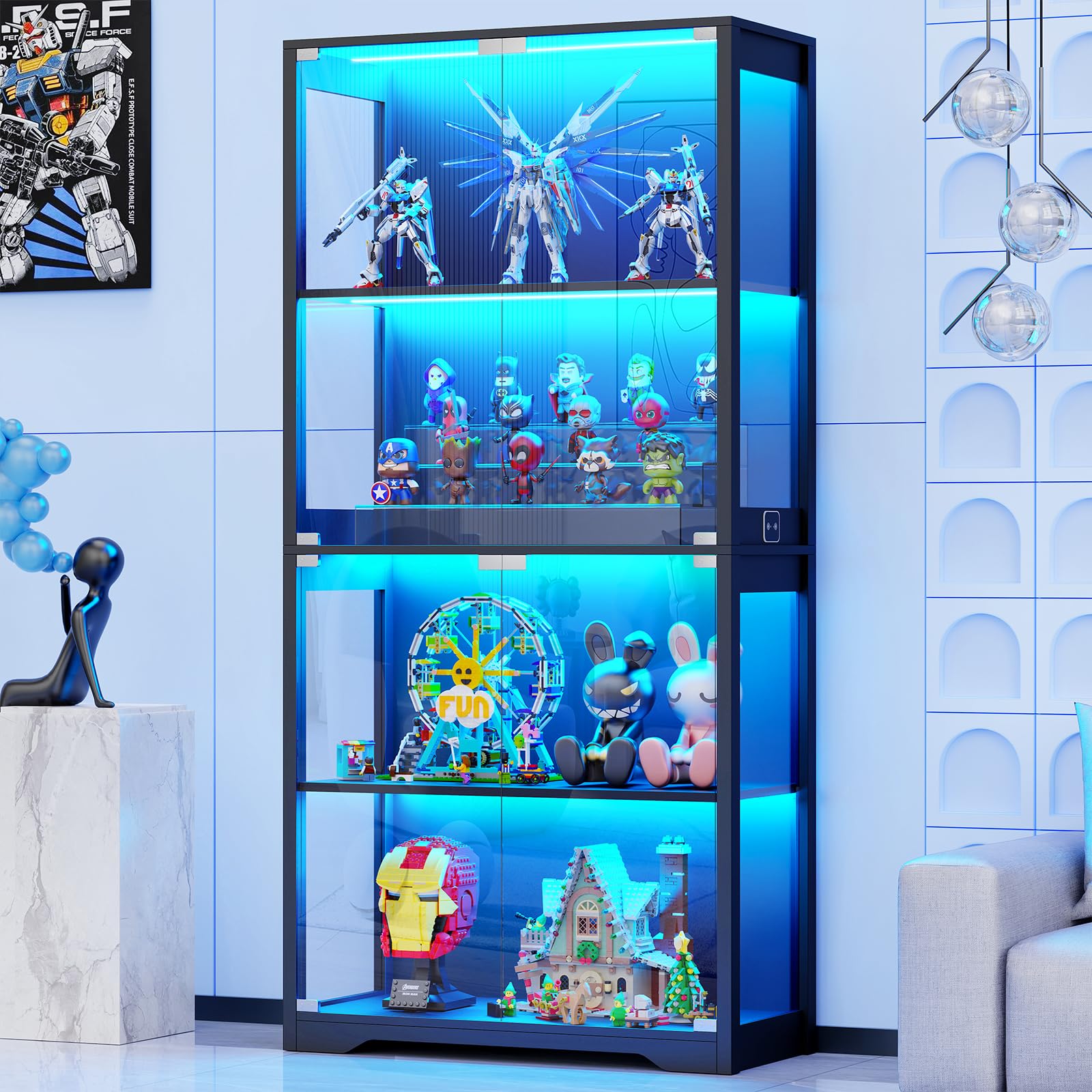 BROTTAR Glass Display Cabinet - 4-Tier Curio for Collectibles