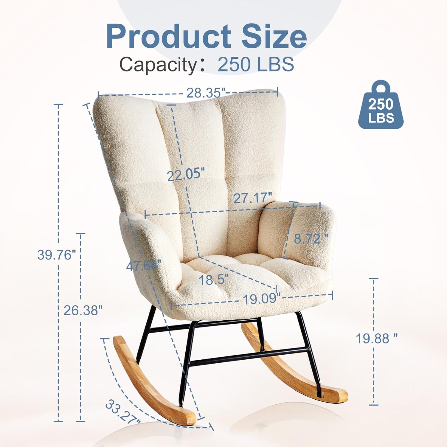 DUMOS Rocking Chair with High Backrest, Nursery Teddy Upholstered Indoor Reading Glider Chair with Comfy Seat, Glider Rocker for Bedroom, Living Room, Office, Beige