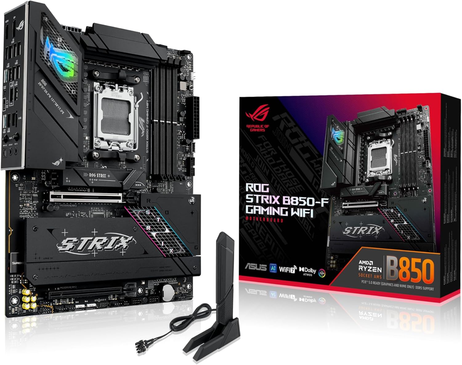 ASUS ROG Strix B850-F Gaming WiFi - AMD Motherboard, 16+2+2 Power Stages, DDR5, Four M.2 Slots, PCIe 5.0, 19 USB Ports, USB Type-C to 20Gbps and Aura Sync RGB