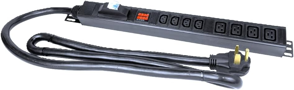 Metered-Breaker-Surge Protection PDU, 240V, NEMA 6-50P, 50A, 12000W, 4 C13 & 4 C19 Outlets, Rack Mount, Power Distrubution Unit for Data Center, Networking, 1U Rack