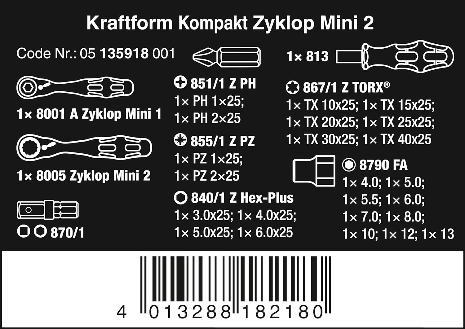 Wera - 5135918001 Kraftform Kompakt Zyklop Mini, Set of 27