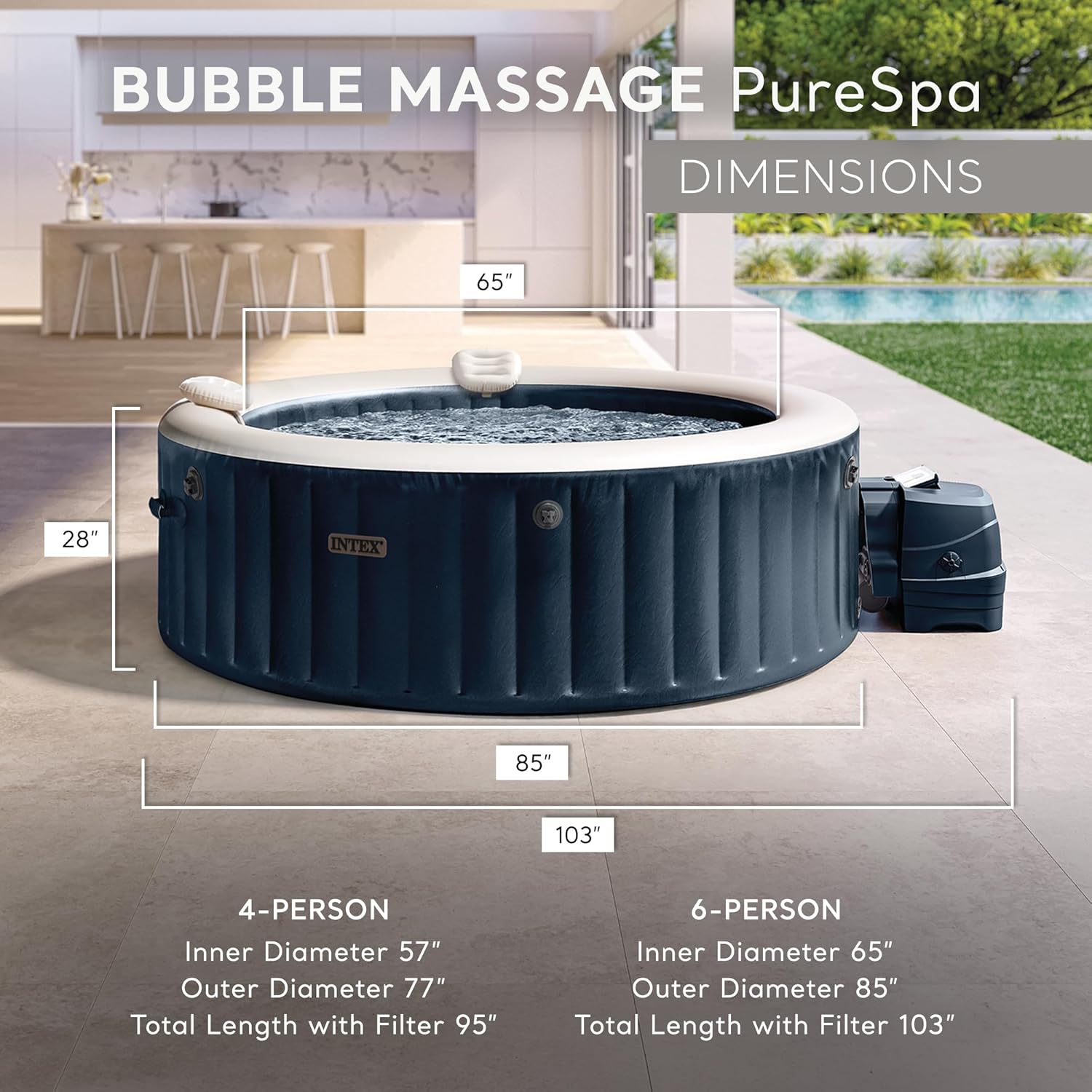 INTEX PureSpa Plus 6 Person Round Inflatable Hot Tub, Bubble Massage Spa Set, Energy Efficient & Saltwater Compatible (Cell Not Included), 85 in x 28 in