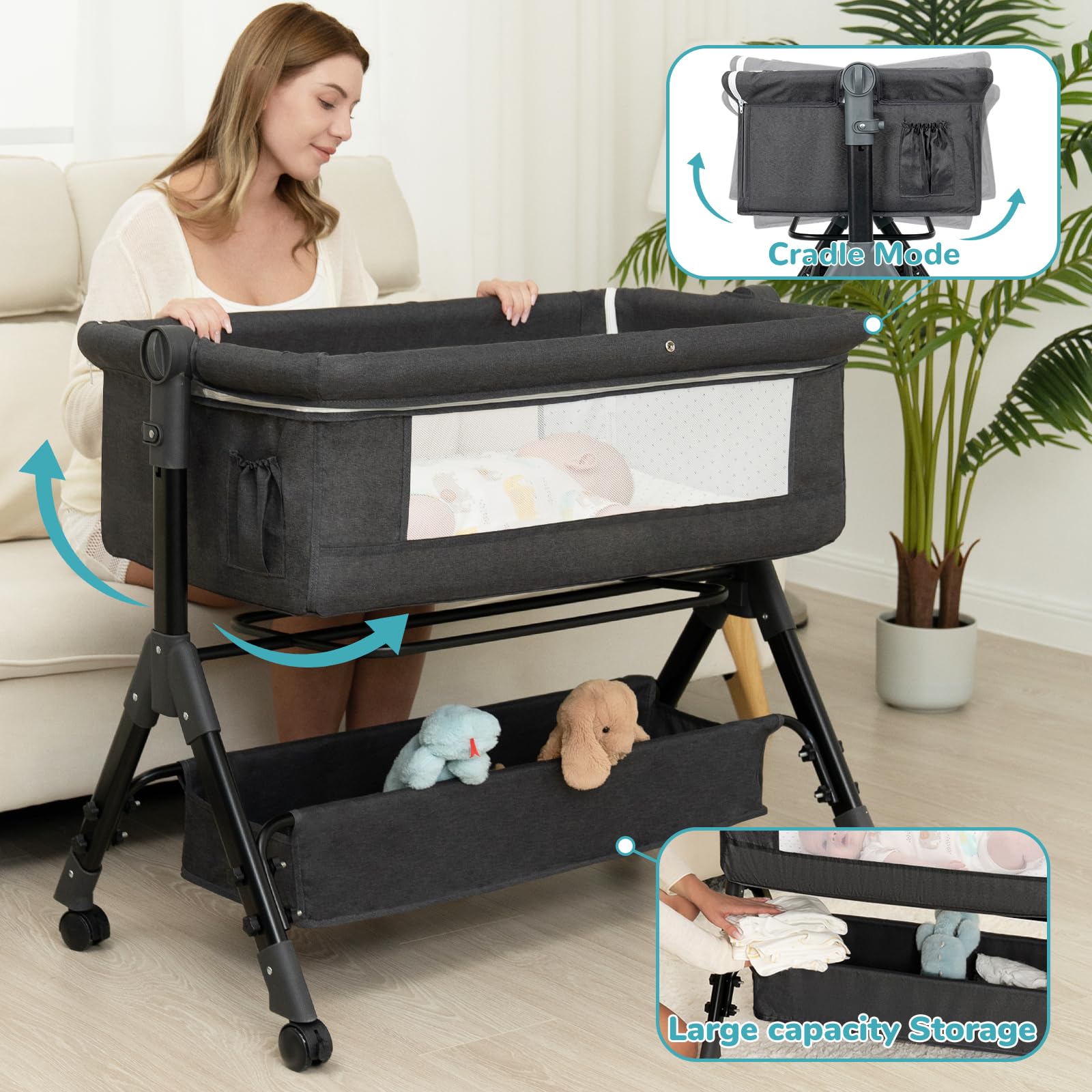 BCOL 3 in 1 Baby Bassinet with Wheels & Mosquito Net