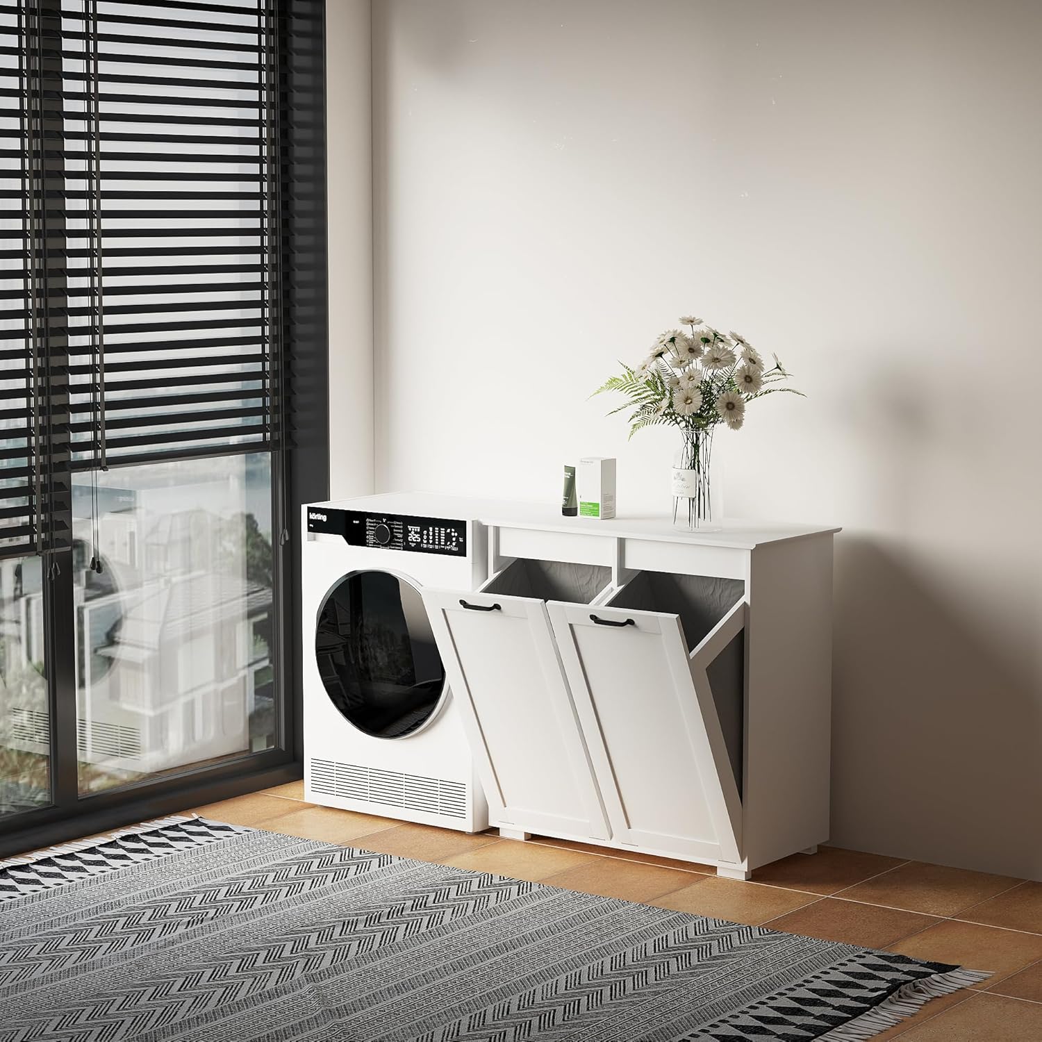 Tidyard Laundry Cabinet, with 2 Removable Liner Bags Cabinet Side Storage Organizer, Entryway Storage Unit Console Table, Bathroom Furniture Home Decor YFXW331P206345