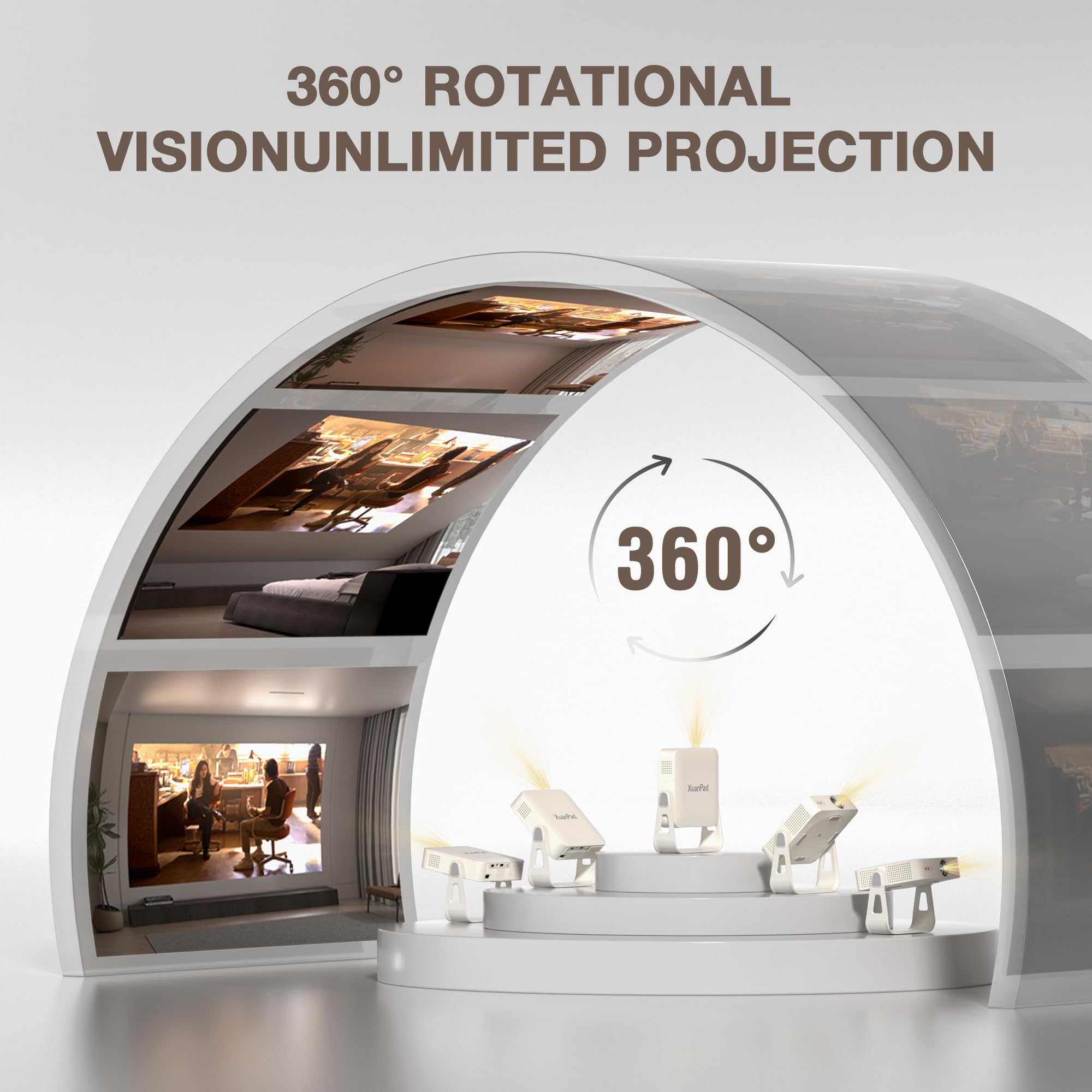 XUANPAD White Smart Mini Projector - WiFi, Bluetooth, 4K Support