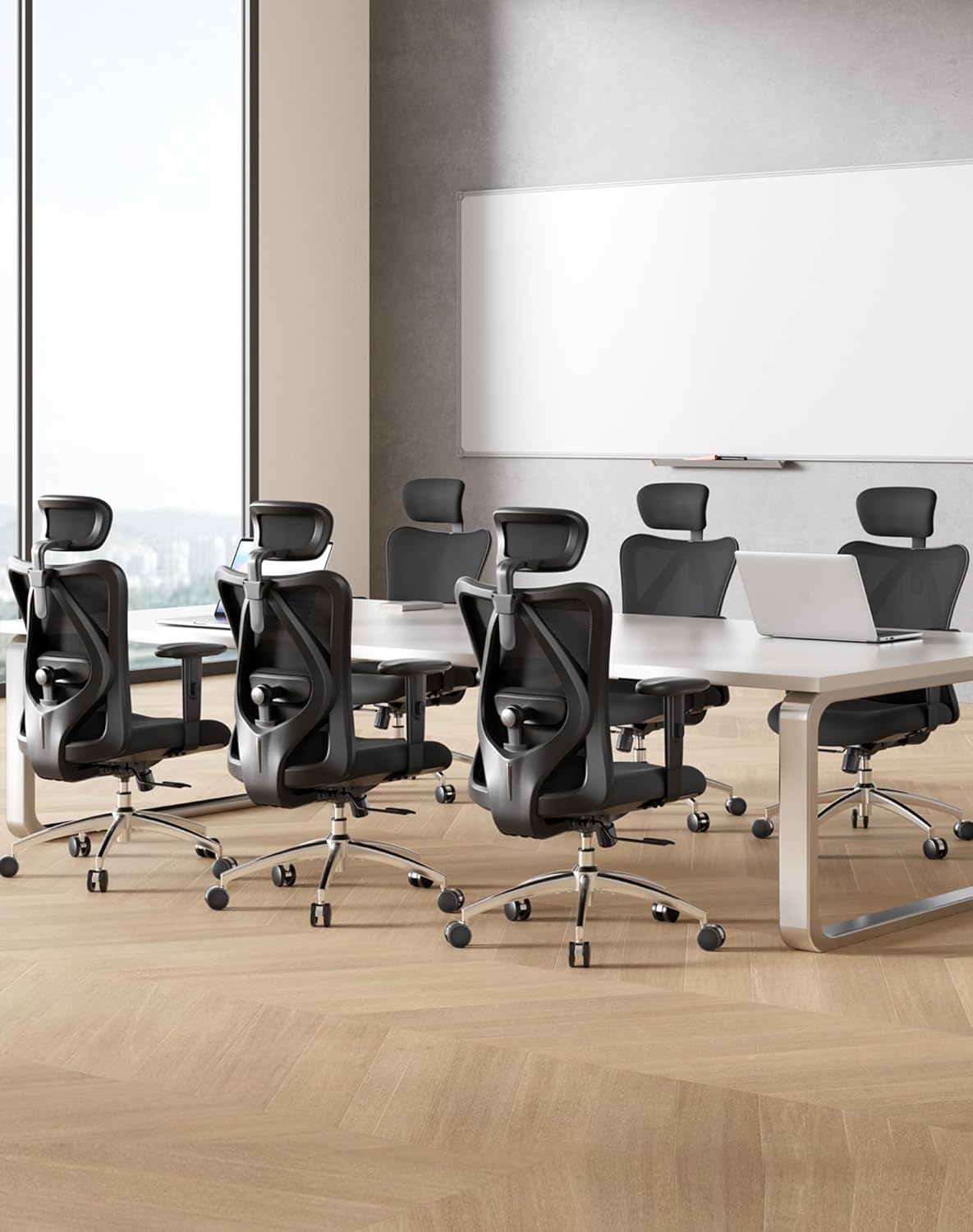 SIHOO M18 Ergonomic Office Chair, High Back Mesh Desk Chair with Adjustable Headrest & Lumbar Support, 330lbs Capacity Computer Chair with 2D Armrests & Wide Cushion, Tilt Lock, for Home Office-Black