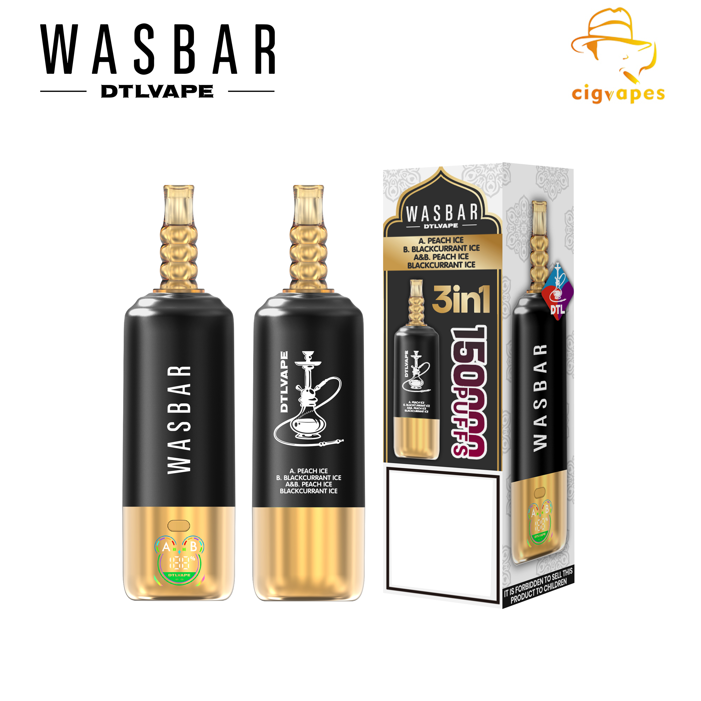 Wasbar 150000 Puffs 150k Puff Disposable Vape 3 in 1 Flavors LED Screen
