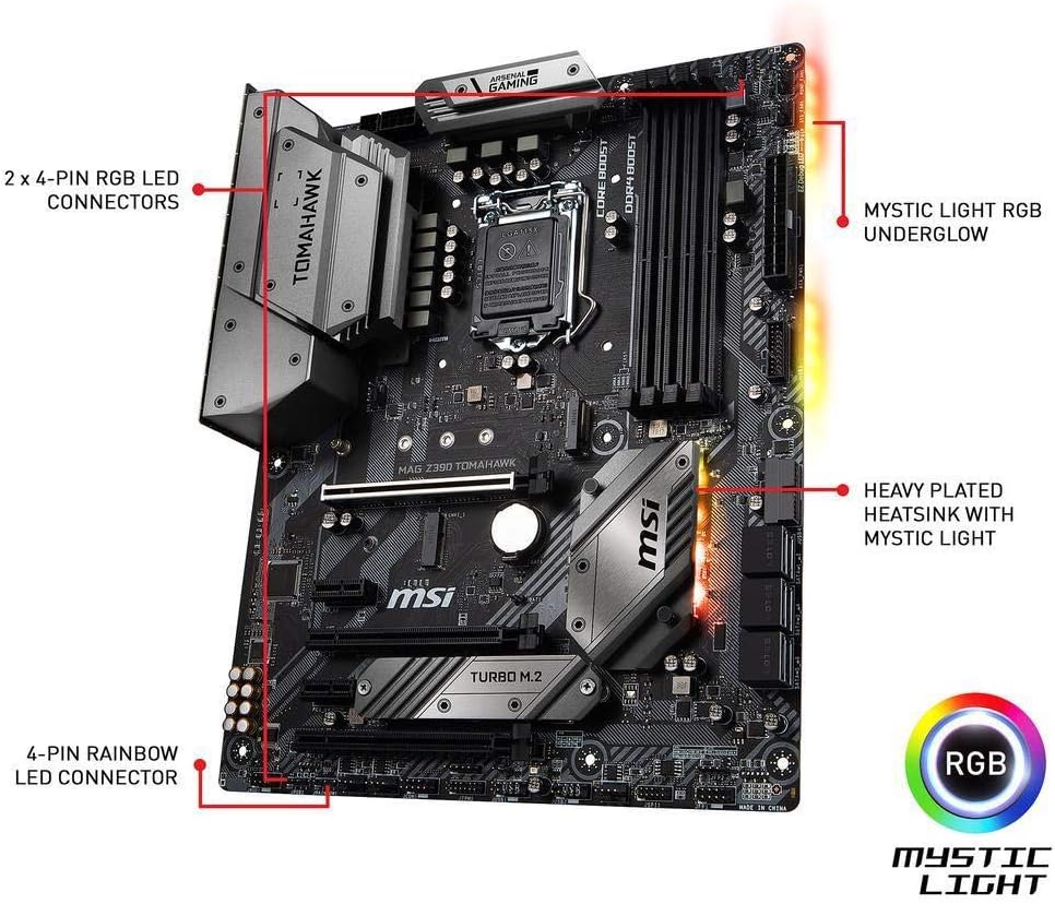 MSI MAG Z390 Tomahawk LGA1151 (Intel 8th and 9th Gen) M.2 USB 3.1 Gen 2 DDR4 HDMI DP CFX Dual Gigabit LAN ATX Z390 Gaming Motherboard