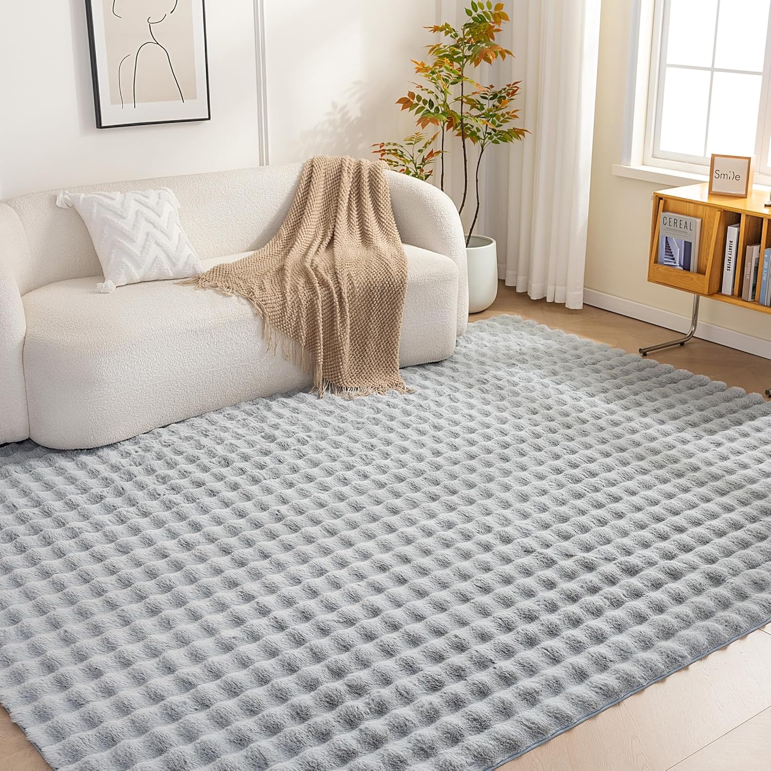 Amazon Basics Indoor Area Rug, 3D Bubble Washable Home Decor Carpet for Living Room, Bedroom, 8' W × 10' L, Grey