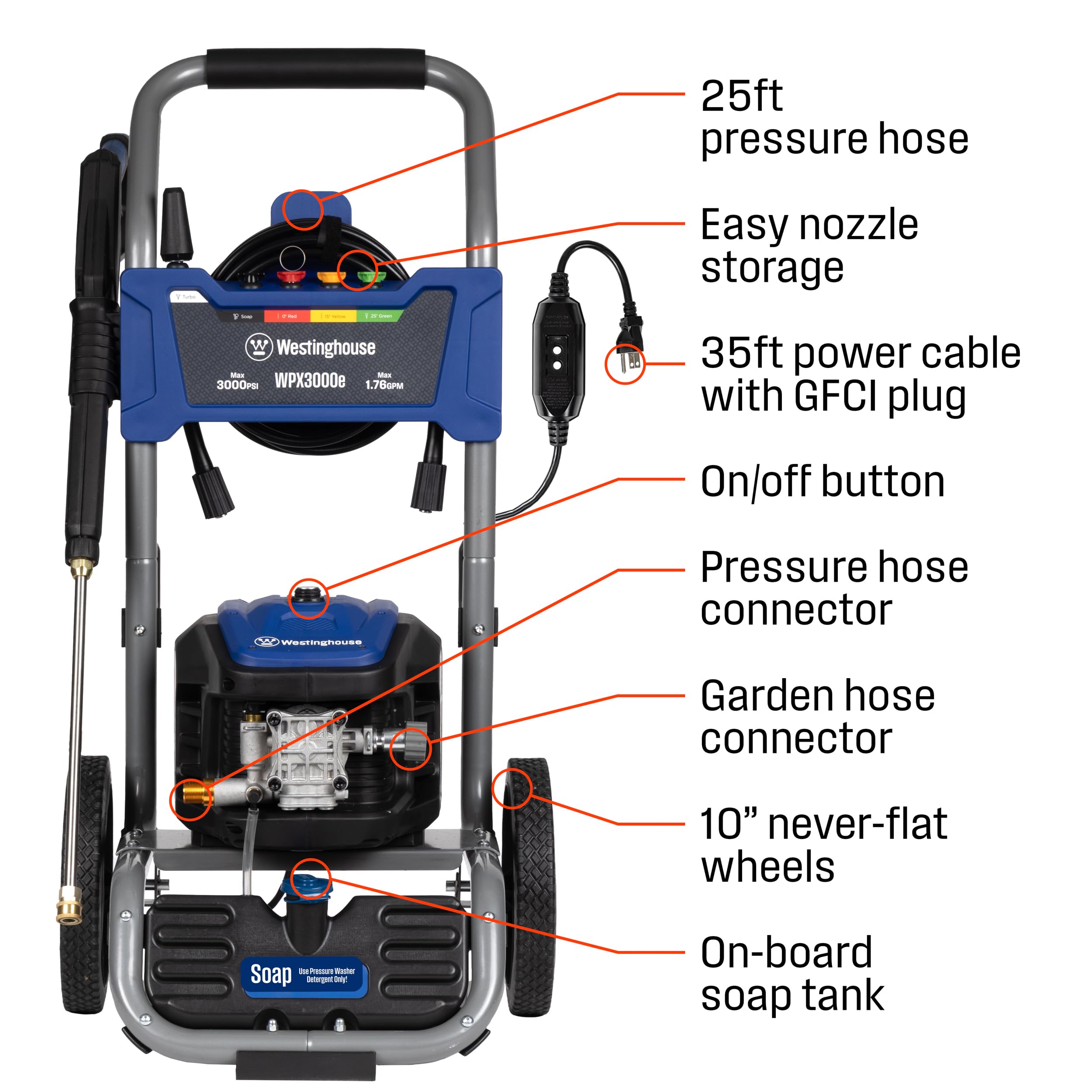 WESTINGHOUSE WPX3000e Electric Pressure Washer - 3000 PSI, 1.76 GPM