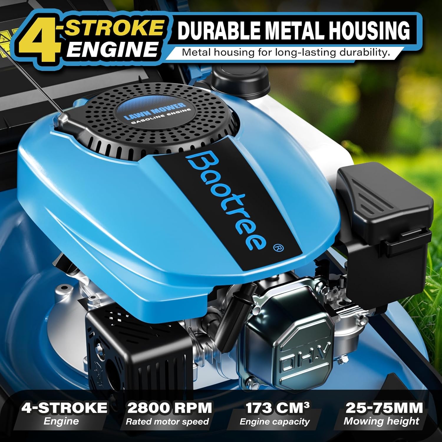 Professional Self-Propelled Gas Lawnmower, 21-Inch Cutting Deck, 201cc 4-Cycle Engine, 7 Levels Adjustable Cutting Height, 3-in-1 Functions (21-inch)