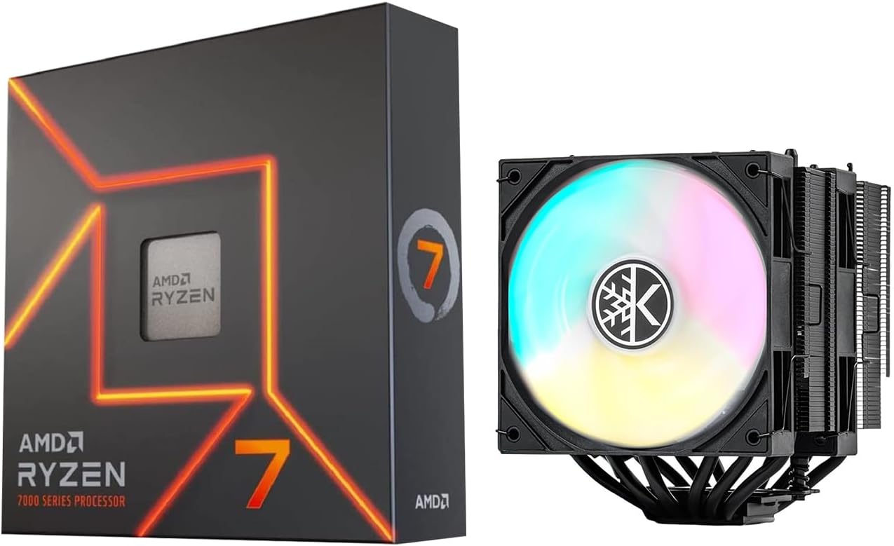 MICRO CENTER CPU Air Coolor Combo - AMD Ryzen 7 7700X CPU Processor with KINGCOOL Iron Wind 120mm ARGB CPU Air Cooler