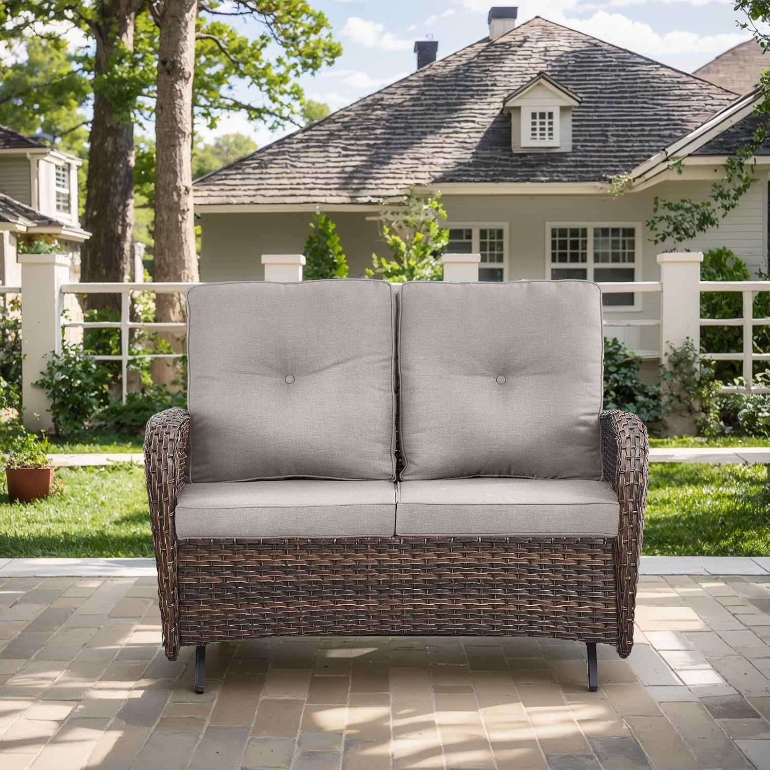 Outdoor Glider Bench-2 Seater Patio Glider Loveseat with High Back and Deep Seating Outdoor Couch for Deck Porch Garden Balcony Poolside