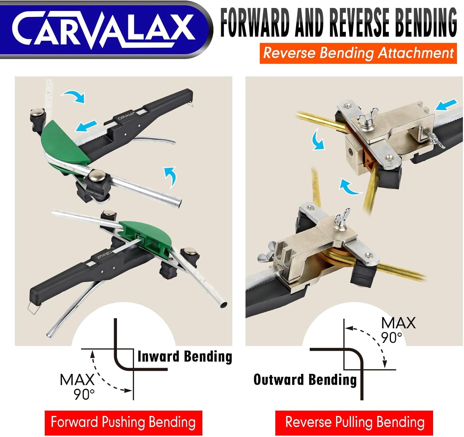 CARVALAX Pipe Tube Bender Set, for 1/4” to 7/8” O.D, 90° Ratcheting Tubing Bender Kit with Reverse Bending Adapters and 7 Multi-Color Aluminum Heads, for HVAC Air Condition Heating Repair