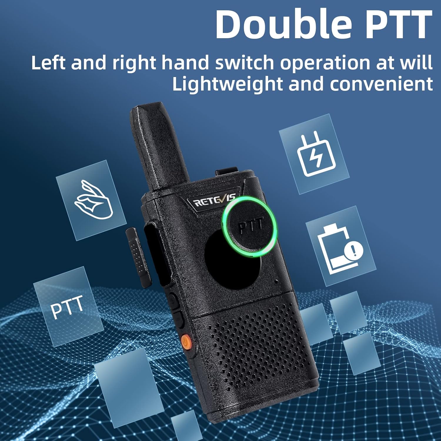 Retevis RT18 Walkie Talkies with Earpiece,2 Way Radios Long Range,Dual PTT,Short Antenna,Center Led, Compact, Rechargeable Two Way Radio for Adults Healthcare School Automotive Restaurant (10 Pack)