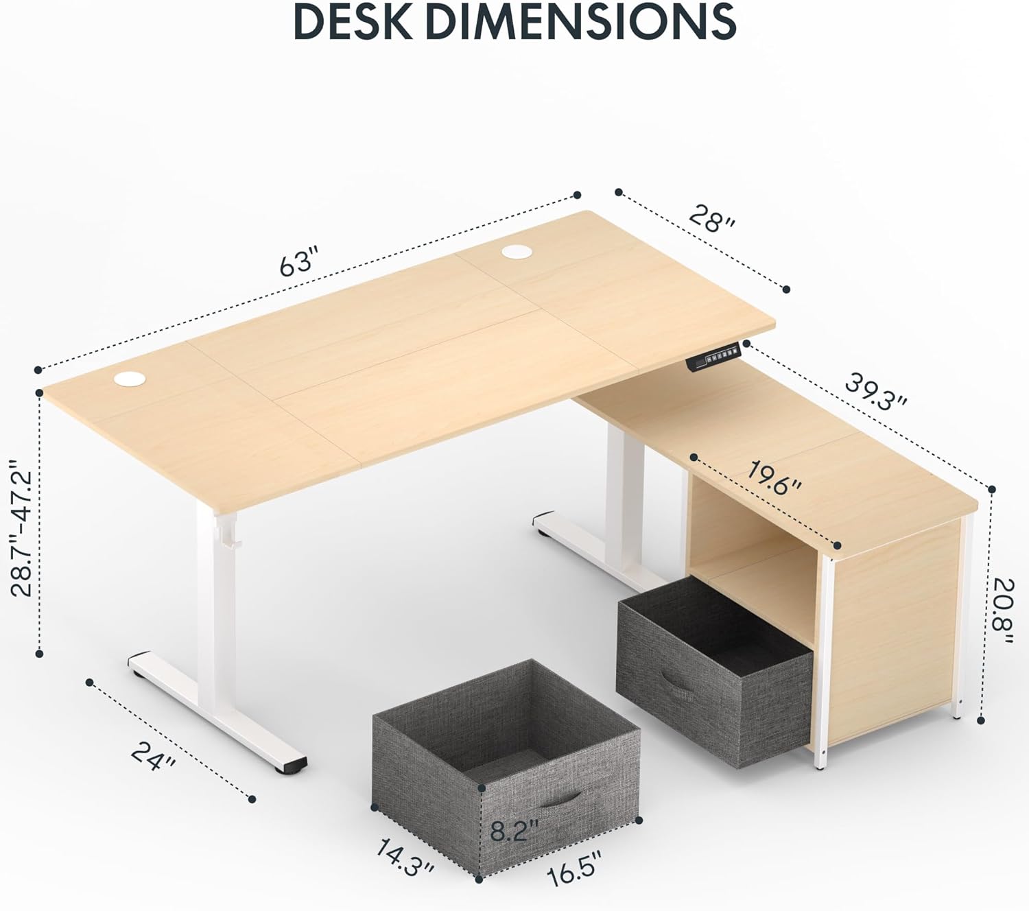 FLEXISPOT L Shaped Standing Desk with Drawers, Large Electric Height Adjustable Executive Desk, Sit Stand Desk for Home Office and Workstation, Hooks and USB Port (63