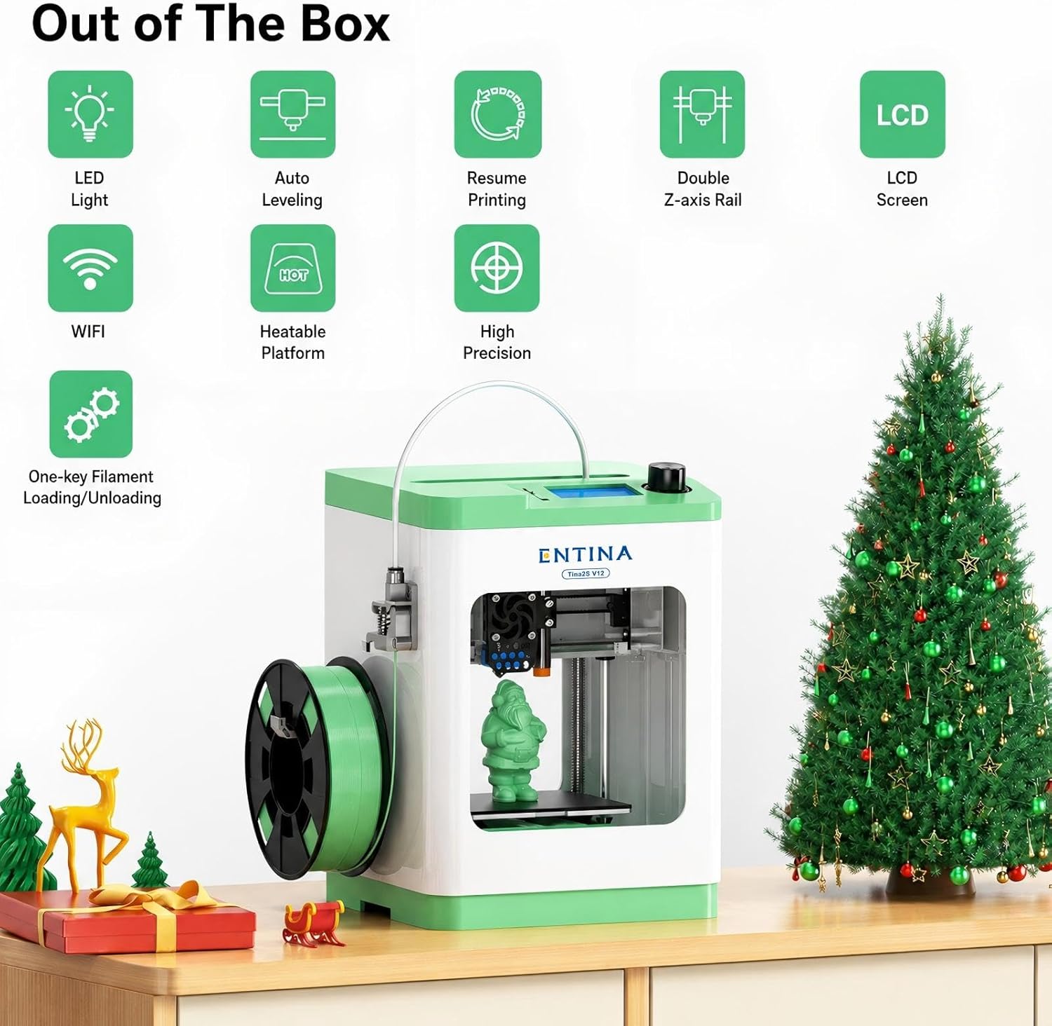 Entina TINA2S 3D Printers with WiFi Cloud Printing, Fully Assembled with Auto Leveling, Huge Library, DIY Mini 3D Printer for Beginners and Kids, High Precision 3D Printer for Home, Office & School