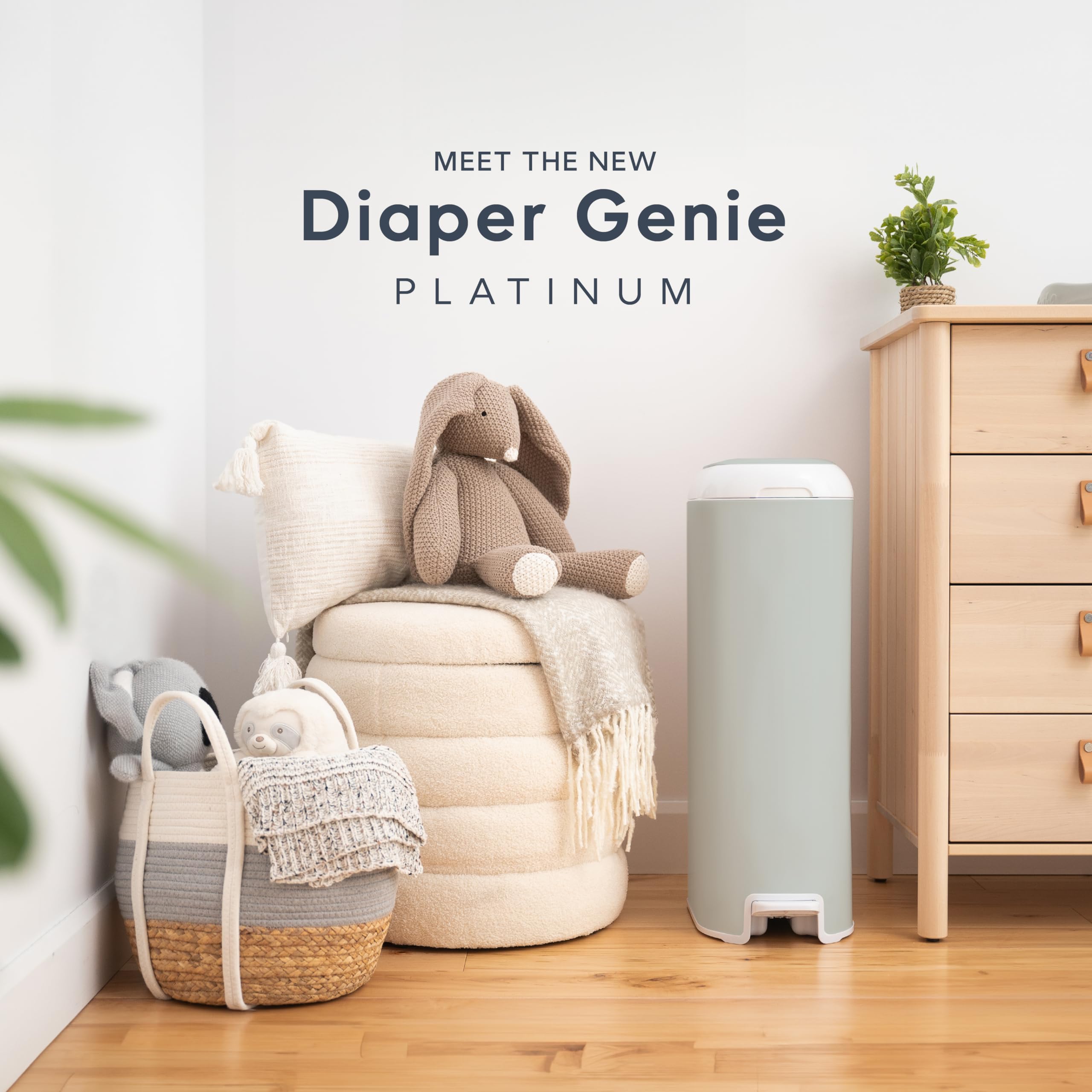 DIAPER GENIE Platinum Pail Sage Green Stainless Steel with Refill
