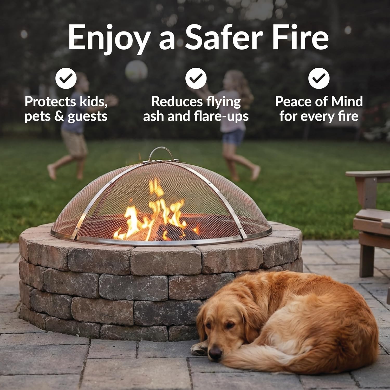 Sunnydaze Round Stainless Steel Spark Screen - Rust-Resistant Heavy-Duty Metal Fire Pit Spark Screen with Handle - 30