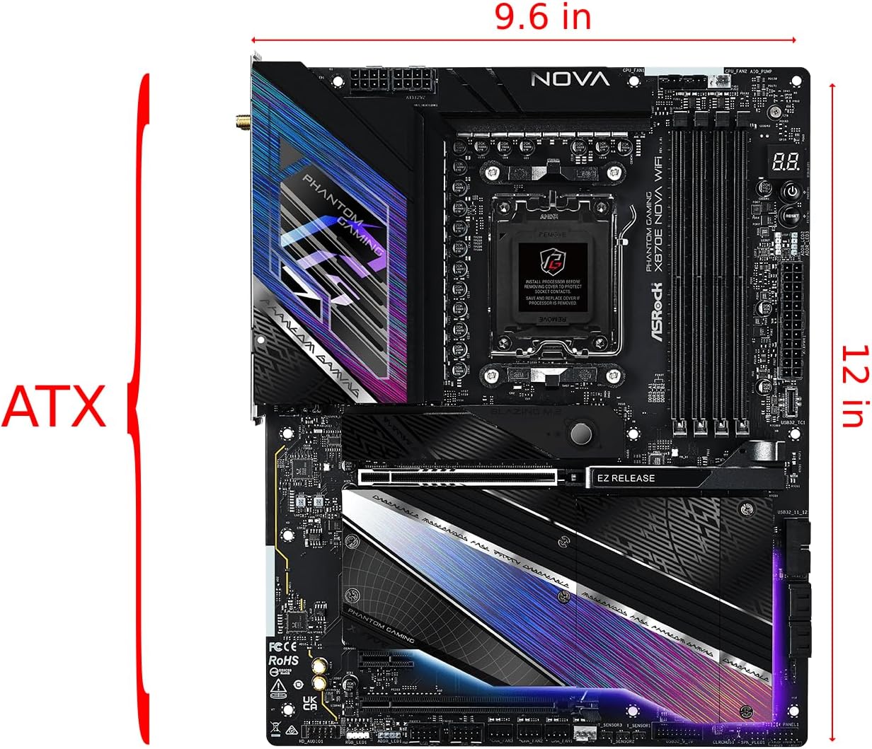 ASRock Phantom Gaming X870E Nova WiFi Socket AM5 AMD Ryzen X870 DDR5 DIMMs 8200 MHz 256 GB ATX Motherboard USB4