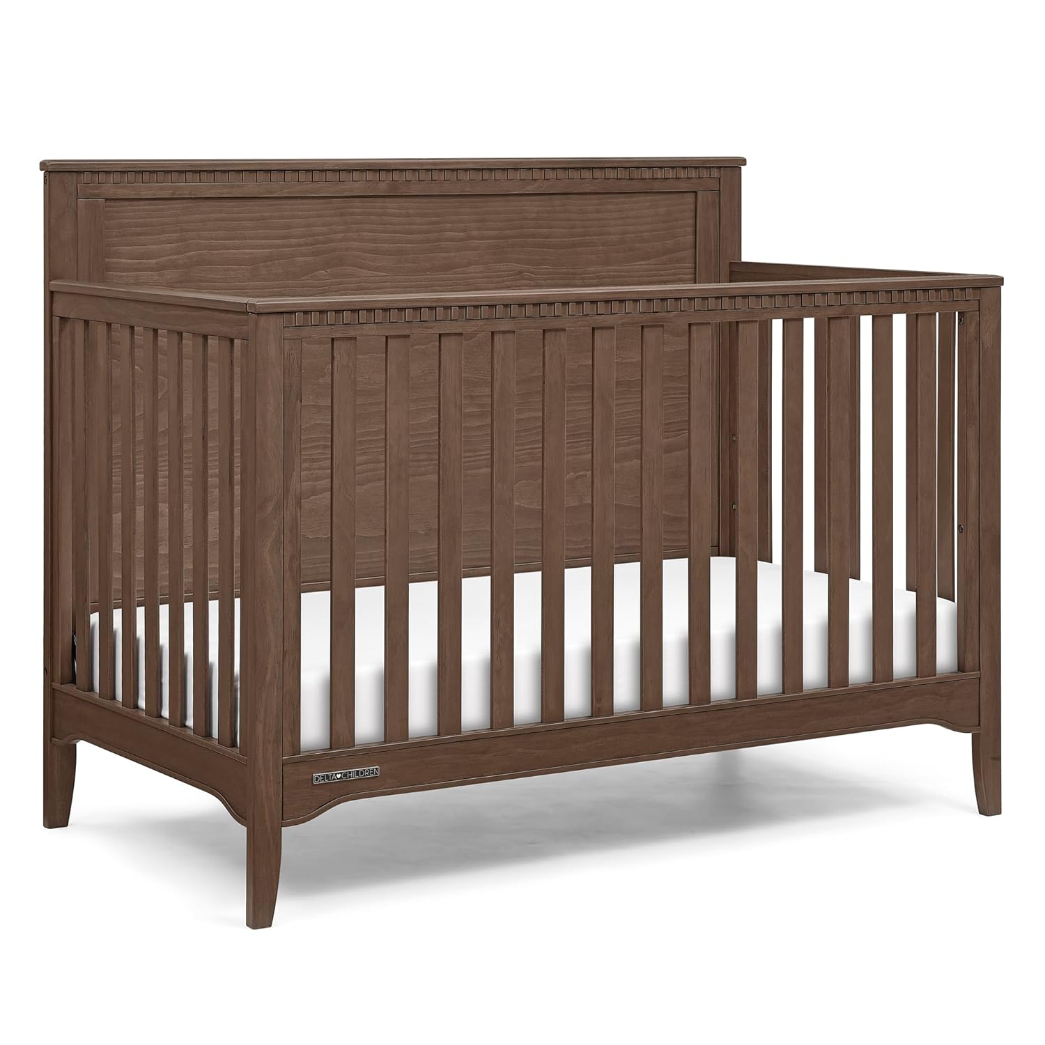 Delta Children Kendall 6-in1 Convertible Crib - Converts from Baby Crib to Toddler Bed, Daybed, Sofa Bed and Full-Size Bed with and Without Footboard, Fits Full-Size Crib Mattress, Teak Brown