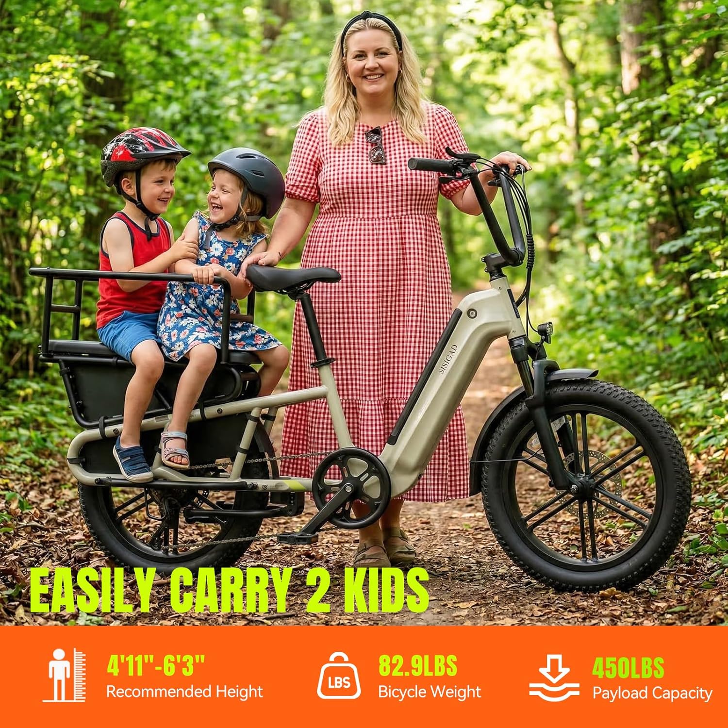 SISIGAD Family Electric Bike with Child Seat - Peak 1500W Motor, 20