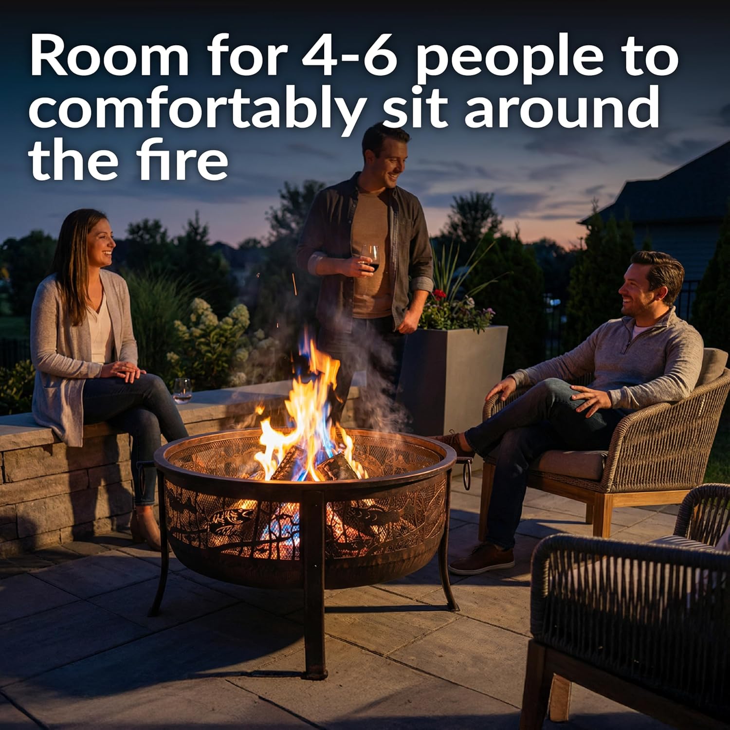 Sunnydaze 30-Inch Fire Pit with Spark Screen, Water-Resistant Cover, Metal Grate, and Fireplace Poker - Northwoods Fishing